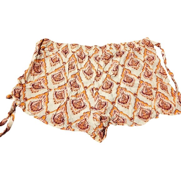 Womens Boho Style Orange & White Patterned Shorts With Side Ties Lightweight & C - Picture 3 of 8
